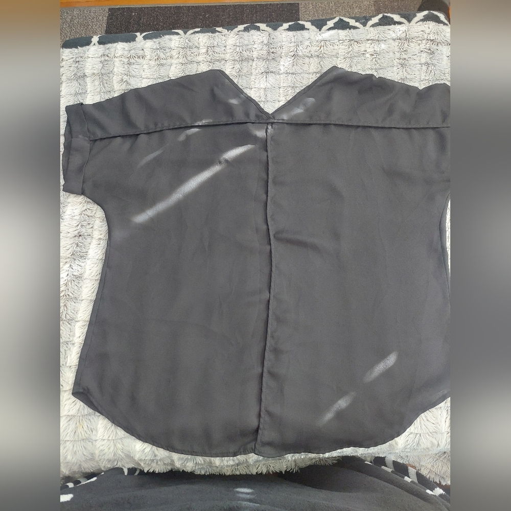 EUC Black Ashley Stewart v-neck short‎ sleeve blouse size 14/16 - Picture 7 of 8